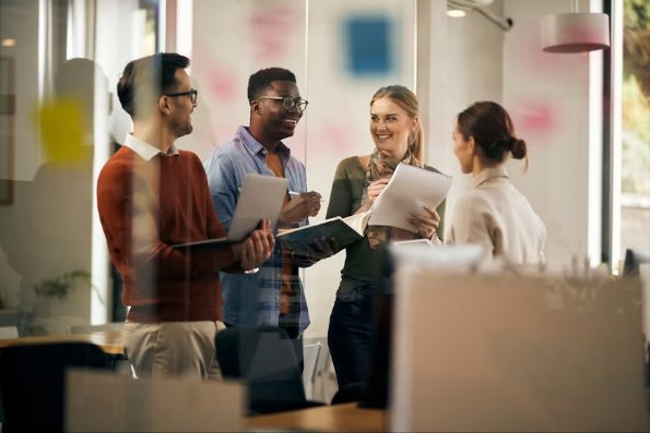 Professionals discussing at a workplace